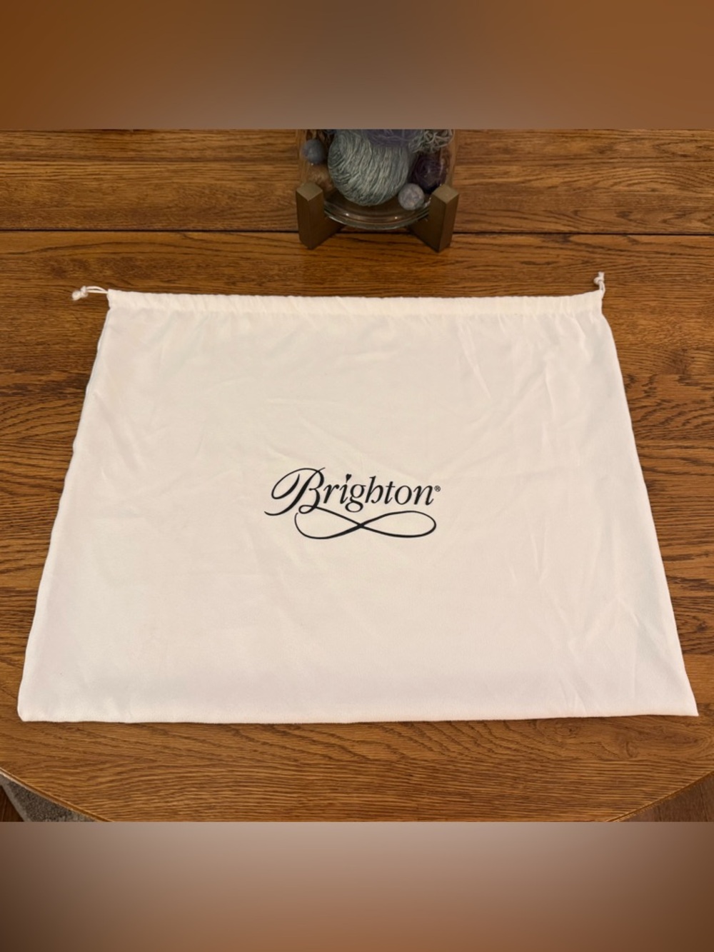 Brighton Large White Dust Bag with Black Logo - 20 1/2” (L) x 16 1/2” (H)